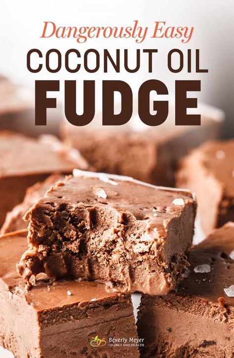 Easy Coconut Oil Fudge is fast and requires no baking. Five simple ingredients mix real cocao powder with coconut oil to make a no bake chocolate fudge. Coconut oil is good for the metabolism and is used here for a Paleo and Keto friendly dessert. //OnDietandHealth.com Recipes Using Coconut Oil, Coconut Oil Dessert Recipes, Health Sweets, Chocolate With Coconut Oil, Coconut Oil Fudge, Kids Dinners, Mediterranean Vegan, Paleo Candy, Healthy Fudge