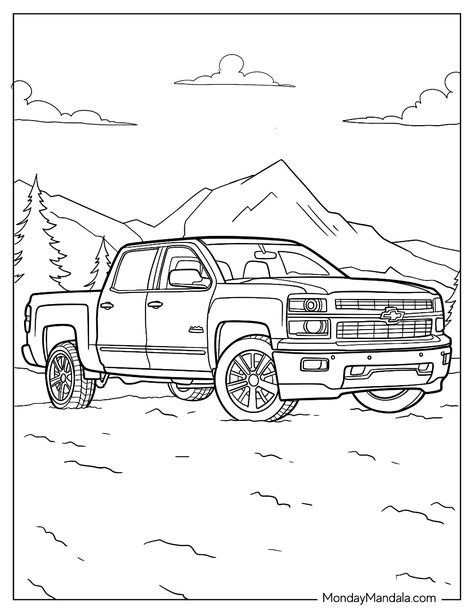 20 Chevrolet Coloring Pages (Free PDF Printables) Yenko Camaro, Chevy Bowtie, Silverado Truck, Iconic Models, Summer Coloring Pages, Lifted Chevy, Lifted Chevy Trucks, Truck Coloring Pages, Classic Chevrolet