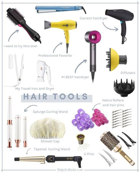 It's hard enough to do your own hair but not having the right tools is even harder. Here are my favorite hair tools that get the job done! | RidgelysRadar.com #besthairtools #favoritehairtools #hairdryer #curlingiron #flatiron #showercap #hairpins #velcrorollers #diffuser Hair Tool Set, Blow Dryers, Hair Care Tools, Hair Supplies, Hair Solutions, Wand Curls, Hair Routines, Dryers, Short Bob Hairstyles