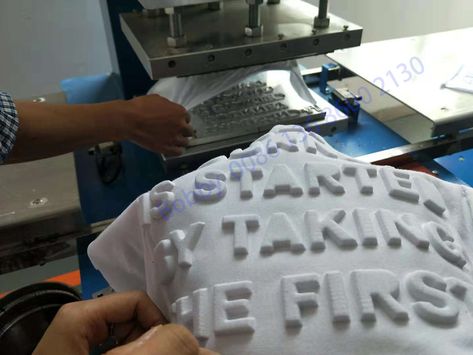 3D fabric embossing machine, we also produce silicone gel, mold. more details please contact with Bobby: whatsapp/wechat: 0086 136 8600 2130 email: bobby361@hotmail.com Embossed Clothing, Emboss Lettering, Fashion Logo Design Inspiration, T Shirt Printing Machine, 3d Fabric, Shirt Logo Design, Embossed Printing, Trendy Shirt Designs, Ink Printing