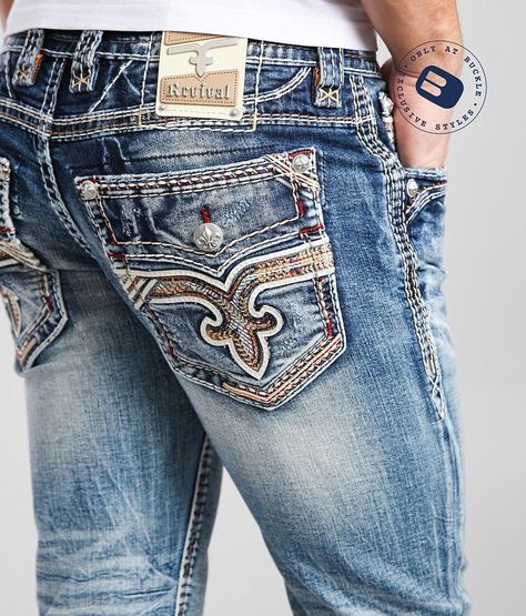 Rock Revival Jeans Outfit, Cowboy Jeans Mens, Chambelan Outfits, Buckle Jeans Mens, Mens Jeans Pockets, Rock Revival Jeans Mens, Affliction Clothing, Riding Jeans, Fly Shoes