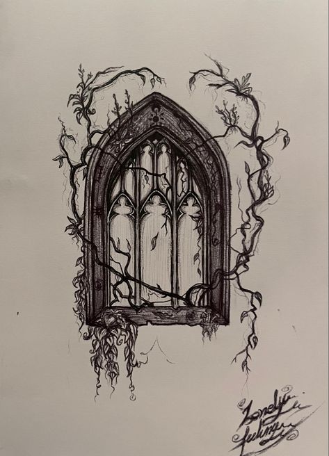 Gothic Windows Tattoo, Victorian Tattoo, Rabe Tattoo, Stained Glass Tattoo, Gothic Drawings, Whimsical Tattoos, Goth Gifts, Castle Tattoo, Arte Occulta