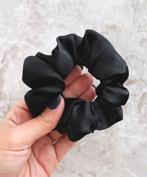 Black Satin Hair Band Scrunchie - HΛNΛS Black Scrunchies, Black Scrunchie, Bracelets And Necklaces, 18th Birthday, Ribbon Slides, Gold Charm, Black Satin, Hair Band, Other Colors