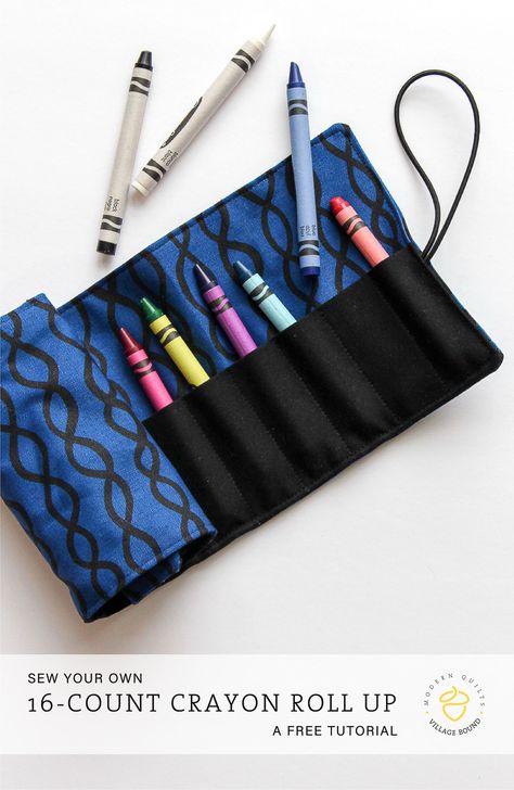 Crayon Roll Tutorial with a rollup pencil case option! Free tutorial from Tiffany Horn, Village Bound Quilts. villageboundquilts.com Crayon Rollup Tutorial, Crayon Roll Up Pattern Free, Roll Up Pencil Case Diy Free Pattern, Crayon Roll Tutorial, Art Caddy, Roll Up Pencil Case, Pencil Case Pattern, Interesting Crafts, Functional Crafts