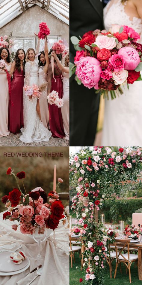 Red Pink Wedding Theme, Pink And Red Wedding Theme, Red Pink Wedding, Romantic Wedding Theme, Amber Wedding, Pink Wedding Colors, Romantic Theme Wedding, Red Wedding Theme, Wedding Theme Inspiration