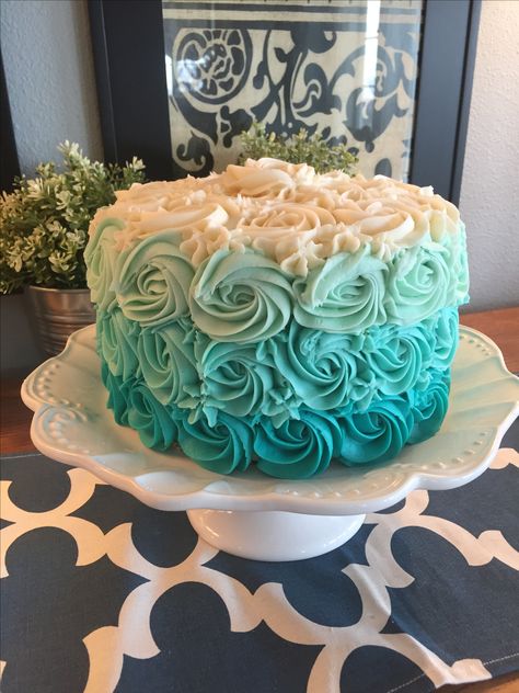 Aqua Cake, Ombre Rosette Cake, Turquoise Cake, Teal Cake, Chocolate Hazelnut Cake, Simple Cakes, Rainbow Cakes, 13 Birthday Cake, Sweet 16 Birthday Cake