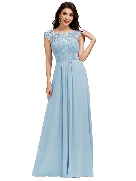 Sleeve Bridesmaid Dress, Cap Sleeve Bridesmaid Dress, Sky Blue Bridesmaid Dresses, Floor Length Chiffon Bridesmaid Dresses, Lace Bridesmaids, Evening Party Gowns, Chiffon Evening Dresses, Ever Pretty, Bridesmaid Dresses Online