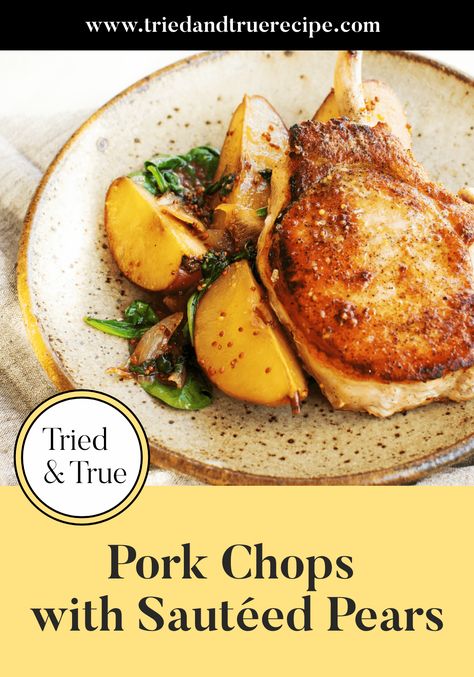 Pork Chop With Pears Recipes, Pork Chops With Pears Recipe, Pear Pork Chops, Pear Glazed Pork Chops, Pork Chops With Pears, Pear And Pork Recipes, Pork Chop And Pear Recipes, Pear Main Dish Recipes, Sautéed Pork Chops