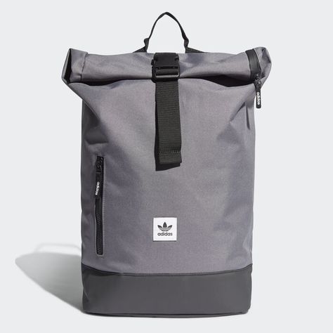 Premium Essentials Roll-Top Backpack Grey Mens Modern Backpack With Adjustable Strap For On-the-go, Nylon Shoulder Bag Backpack For On-the-go, Fall Backpack, Backpack Rolltop, Backpacking For Beginners, Roll Top Backpack, Shoulder Bags For School, Multifunctional Nylon Backpack With Anti-theft Pocket, Rolltop Backpack