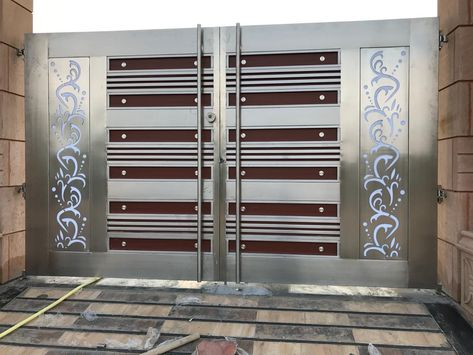 Check out this awesome project: STAINLESS STEEL GATE Main Door Gate, Single Floor House Design, Stainless Steel Gate, House Main Door, Home Gate Design, Steel Front Door, House Main Door Design, House Main Gates Design, Steel Gate Design