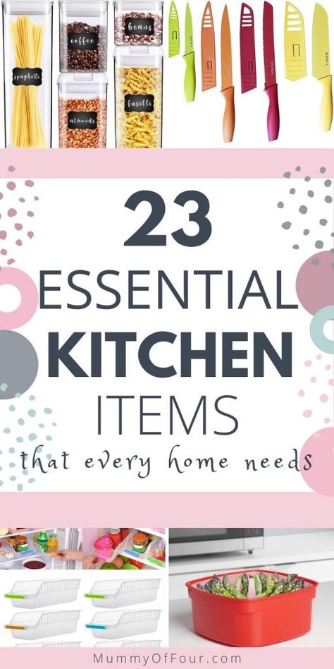 23 Essential Kitchen Items That Every Home Needs Kitchen Starter List, Fridge Baskets, Essential Kitchen Items, London Home Decor, White Kitchen Inspiration, Label Clips, Paper Clutter, Kitchen Needs, Kitchen Containers