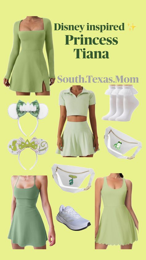 Princess Tiana inspired Disney fit! Everything linked in my Amazon Disney Princess Inspired Outfits, Disney World Princess, Belle Outfit, Tiana Disney, Princess Inspired Outfits, Run Disney Costumes, Disney Themed Outfits, Character Inspired Outfits, Disney Collage