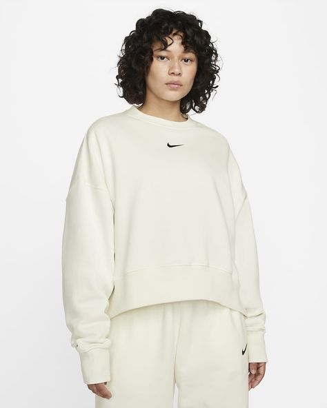 Nike Sportswear Phoenix Fleece Women's Over-Oversized Crewneck Sweatshirt. Nike.com Sweatshirts Nike, Nike Sportswear Phoenix Fleece, Nike Crewneck, Cropped Crewneck, Nike Fleece, Oversized Crewneck, Loungewear Luxury, Nike Sweatshirts, Swoosh Logo