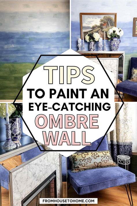 How To Paint an Ombre Wall With A Nature-inspired Watercolor Technique Watercolor Wall Paint, Ombre Accent Wall, Moody Office Ideas, Ombre Painted Walls, Painting Ideas For Walls, Moody Office, Ombre Paint, House To Home, Sewing Room Storage