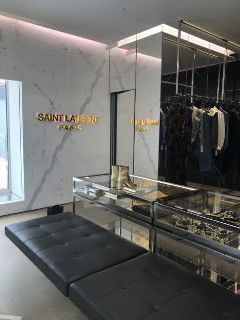 #instagram #aesthetic #boutique #shopping #ysl #wallpaper #brand #places Ysl Interior Design, Designer Shopping Aesthetic, Ysl Aesthetic Outfit, Ysl Aesthetic Vintage, Brand Ambassador Aesthetic, Ysl Wallpaper, Ysl Vibes, Yves Saint Laurent Aesthetic, Aesthetic Boutique