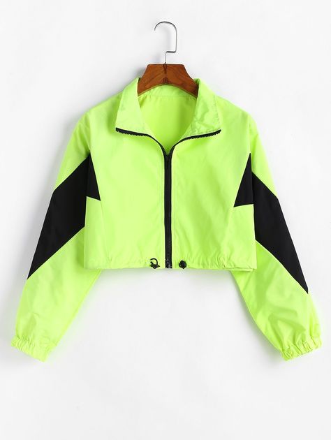 Zip Front Neon Lime Cropped Windbreaker Jacket  GREEN , #AD, #Neon, #Lime, #Zip, #Front, #Jacket #Ad Neon Green Outfits, Zumba Kids, Cropped Windbreaker, Jacket Store, Streetwear Jackets, Nerd Fashion, Hooded Denim Jacket, Neon Fashion, Womens Windbreaker