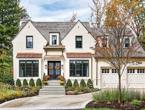 Copper Roof House, French Country Exterior, Cedar Shake Roof, Shake Roof, Copper Roof, Ideas Vintage, White Brick, Painted Brick, House Roof