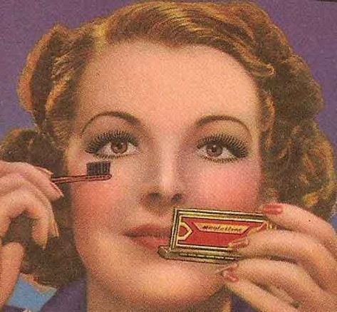 The-Secrets-of-applying-1930s-Cake-Mascara 1930's Makeup, Cake Mascara, 1930s Makeup, Hormonal Acne Supplements, Besame Cosmetics, 40s Style, 1930s Style, Retro Beauty, Proper Skin Care