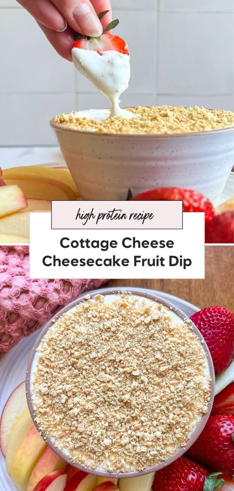 Try this cottage cheese cheesecake dip for a delicious dessert or snack. This cheesecake dip with cottage cheese satisfies your sweet tooth while being healthy and high protein. Enjoy this cottage cheese fruit dip for a blended treat. Perfect for those who love sweet dips! Cottage Cheese Fruit Dip, Cottage Cheese Fruit, Cheesecake Fruit Dip, Cottage Cheese Dip Recipes, Cottage Cheese Cheesecake, Cottage Cheese Dessert Recipes, Cheesecake Fruit, Cottage Cheese Recipes Healthy, Cottage Cheese Desserts