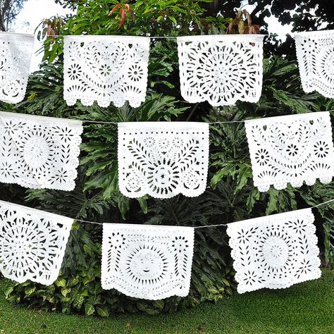 Mexican Garland, White Papel Picado, Wedding Streamers, Papel Picado Wedding, Mexican Theme Party Decorations, Mexican Bridal Showers, Mexican Themed Weddings, Papel Picado Banner, Mexican Party Decorations