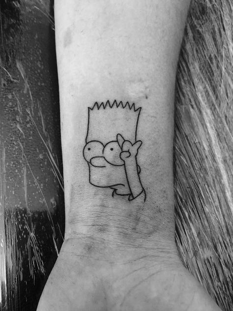 Small Bart Simpson Tattoo, Brappp Tattoo, The Simpsons Tattoo Minimalist, Bart Simpson Tattoo Design, The Simpsons Tattoo Ideas, Tomboy Tattoo Ideas, Line Work Tattoo Men, Simpsons Flash Tattoo, Simpson Tattoo Ideas