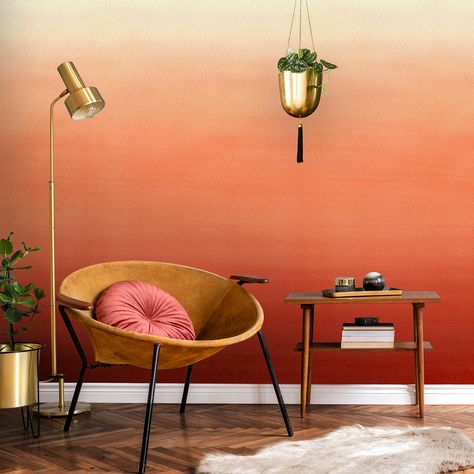 Coral Pink Accent Wall, Orange Room Color, Orange Ombre Wall, Ombre Accent Wall, Avalana Design, Orange Wall Mural, Southwest Living Room, Orange Painted Walls, Bedroom Wallpaper Murals