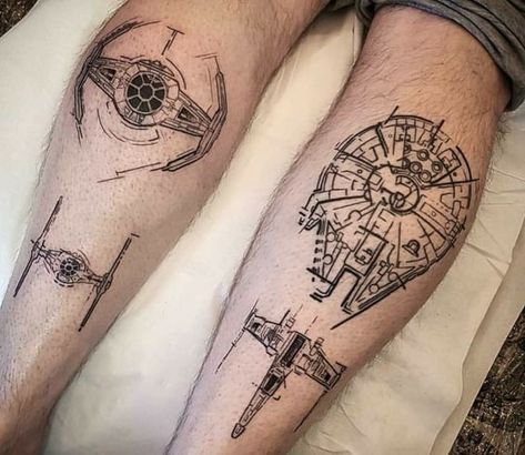 Do you want to get a tattoo that reminds you of your childhood days? Here, you will find the 65 small and minimalist Star Wars tattoo ideas that catch your attention. Find out their meaning and check 35 nostalgic tattoos designs for men and women. Millenium Falcon Tattoo, Millennium Falcon Tattoo, Mandalorian Tattoo, Star Wars Tattoo Sleeve, Tato Geometris, Falcon Tattoo, Kunst Tattoos, Wolf Tattoo Design, Tato Lengan