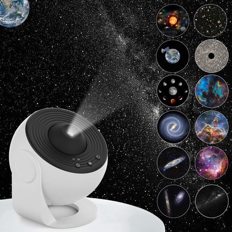 PRICES MAY VARY. 【12 IN 1 Realistic Planetarium Projector】-- This galaxy projector for bedroom comes with 12 display scenarios: Solar System, Earth, Moon, The Milky Way, Galaxy, Andromeda Galaxy, NGC4302-NGC4298, Hubble Deep Field, M60--UCD1, North America Nebula, Mystic Mountain, and Small Magellanic Cloud 【HD Projection & Adjustable Focus】-- Rotating the top focusing head to adjust image clarity regardless of the projection distance. Support a projection distance of up to 16.4ft and an area of Moon For Kids, Planetarium Projector, Adults Bedroom, Galaxy Projector, Galaxy Lights, Bedroom Night Light, Night Light Projector, Sky Night, Star Projector