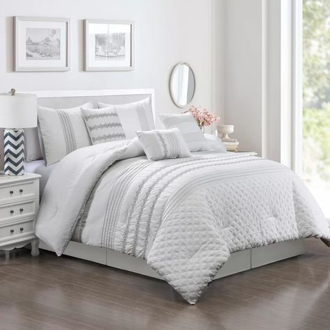 Grey And White Comforter, Luxury Comforter Sets, Bedroom Comforter Sets, Cotton Comforter Set, White Comforter, Bed In A Bag, King Comforter Sets, Comfortable Bedroom, Queen Comforter Sets