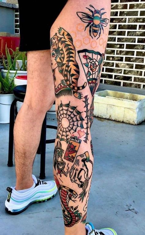 theInkedCulture- #theInkedCulture Check more at https://howcandothis.com/manstyle/theinkedculture/ Mens Traditional Leg Sleeve, Sailor Jerry Leg Tattoo, Compos Tattoo, Old Traditional Tattoo Sleeve, Traditional Tattoo Art Leg, Men’s Traditional Leg Tattoo, American Traditional Leg Tattoo Men, Leg Sleeve American Traditional, Old School Leg Sleeve