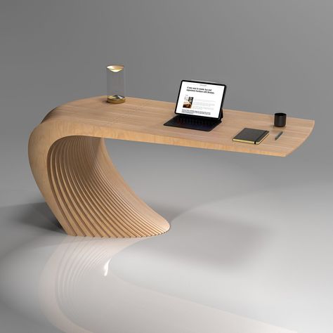 Birch Plywood Furniture, Unique Study Table Design, Cnc Projects Woodworking, Unique Furniture Design Creative, Parametric Furniture Design, Unique Study Table, Office Table Design Modern, Wave Desk, Wood Desk Design