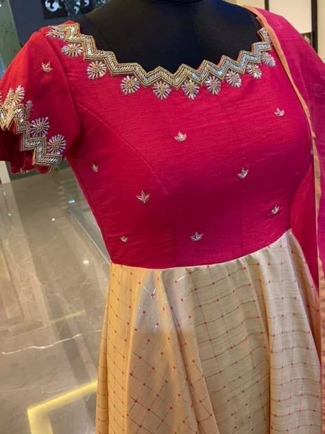 Peach Color Combination, Hand Embroidery Work, Long Frock Designs, Long Gown Design, Anarkali Dress Pattern, Half Saree Designs, Long Dress Design, Girls Frock Design, Dress Neck Designs