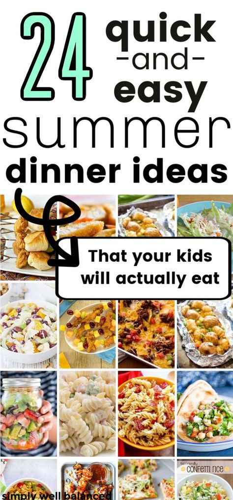 Easy summer meals for kids that the entire family will love. Quick and easy family dinner ideas that are kid-friendly and delicious. Pasta, chicken, rice and roll ups that are perfect for busy weeknights. #dinnerideas #easymeals #familymeals Easy Dinner Ideas Family Summer, Easy Dinner Ideas For Large Family, Easy Healthy Dinner On A Budget, Fun Family Food Ideas, Easy Delicious Dinner Recipes For Family, Summer Dinner Recipes For Family Crockpot, Easy Healthy Dinner With Leftovers, Summer Supper Ideas Chicken, Easy Dinner After Sports