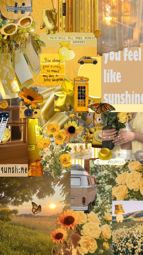 a wallpaper collage made digitally with lots of yellow, the whole page is warm. There’s hidden messages saying “you are sunshine” and “you are golden” I hope you know, dear reader, you are golden Sunshine Mood Board, Sunny Yellow Aesthetic, Sunshine Wallpaper Aesthetic, Sunshine Aesthetic Wallpaper, Warm Sunny Aesthetic, Sunny Aesthetic Wallpaper, Sunny Days Aesthetic, Apollo's Cabin, Yellow Ipad