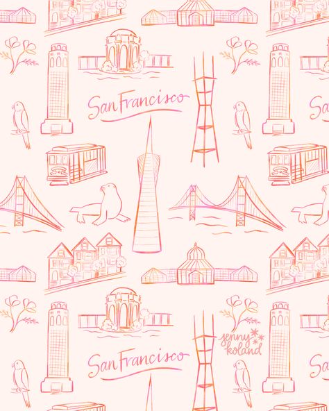 San Francisco, beautiful San Francisco ❤️ I turned my SF icons from the first prompt of #MeInASketch24 into a pattern. Which do you prefer: with or without the "San Francisco" script? #sanfranciscoartist #sanfranciscoillustration #sanfranciscopattern #surfacepatterndesign #artlicensing #artforlicensing #sanfrancisco San Francisco Doodle, San Francisco Map Illustration, San Francisco Drawing, Drawing Elements, San Francisco Map, San Francisco Neighborhoods, Gift Paper, Art Licensing, A Pattern