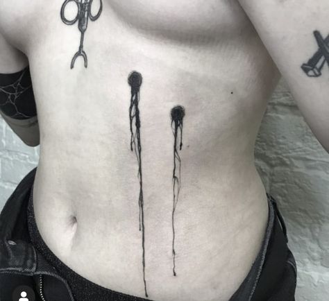 Ripped Open Skin Tattoo, Creepy Pasta Tattoo Ideas, Barcode Tattoo Neck, Alt Style Tattoos, Gory Tattoos For Women, Bodyhorror Aesthetic, Gore Tattoo Design, Creepy Chest Tattoos, Creepy Filler Tattoo