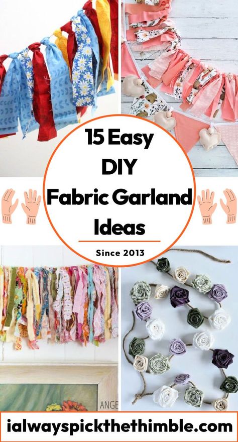 15 DIY Fabric Garland Ideas: How To Make a Fabric Garland Fabric Pennant Garland, Diy Party Garland Banners, Diy Fabric Tassel Garland, How To Make Fabric Bunting, Tied Fabric Garland, Tie Garland Diy Fabric Scraps, Garland With Fabric Strips, Denim Garland Diy, Ripped Fabric Garland