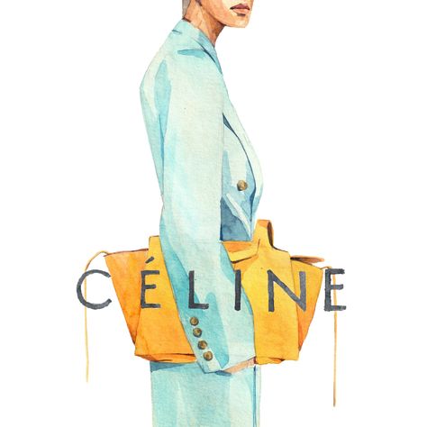 Old Celine Phoebe Philo, Summer Fashion Illustration, Rendering Fabric, Spring Sketch, Watercolor Fashion Sketch, Watercolor Fashion Illustration, Silhouette Mode, Fashion Watercolor, Old Celine