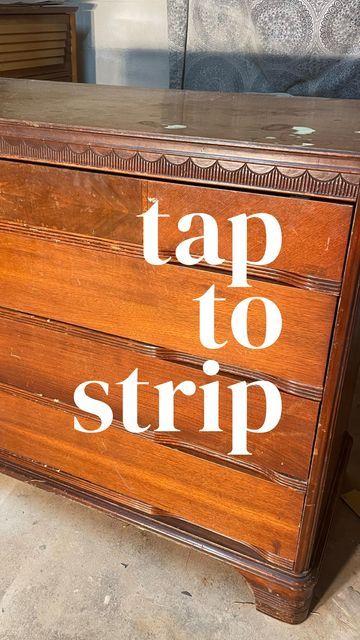 How To Sand And Stain A Dresser, Refinishing Stained Wood Furniture, Stripped Wood Dresser, Refinishing Dresser Diy, Refinished Old Dresser, Staining Veneer Furniture, Refinishing Wood Veneer Furniture, Stripped Furniture Before And After, Dresser Before And After Diy