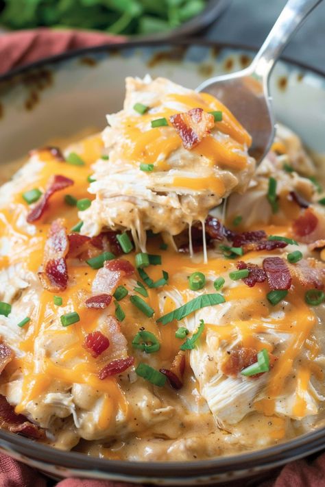 Slow Cooker Creamy Bacon Ranch Chicken - An Organized Chaos Creamy Bacon Ranch Chicken, Creamy Shredded Chicken, Cheesy Bacon Ranch Chicken, Cheesy Bacon Chicken, Quick Crockpot Meals, Mexican Chopped Salad, Bacon Ranch Chicken, Chicken Bacon Ranch Wrap, Slow Cooker Bacon