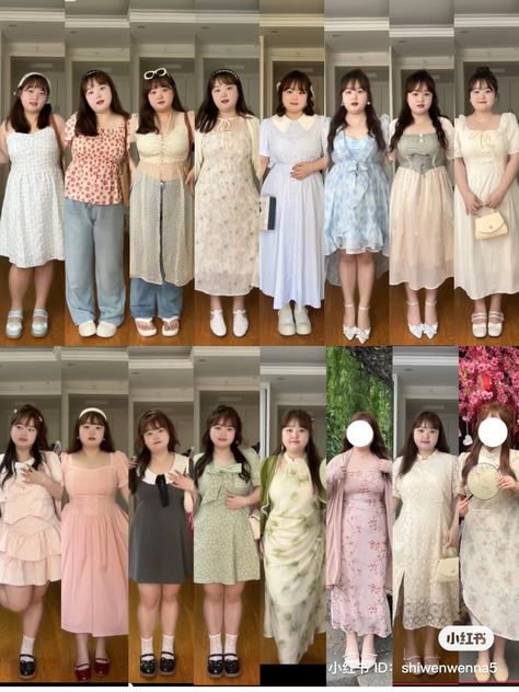 Cute Dresses For Chubby Ladies, Chubby Short Girl Outfits, Curvy Korean Outfits, Asian Plus Size Outfits, Korean Outfits Plus Size, Cute Plus Size Outfits Aesthetic, Fat Outfits Plus Size, Chubby Dress Outfit, Plus Size Japanese Fashion