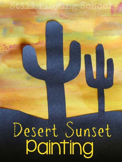 Desert Rattlesnake, Western Projects, Wild West Activities, Desert Sunset Painting, Paintings Sunset, Wild West Crafts, Desert Crafts, Desert Paintings, Sunset Paintings