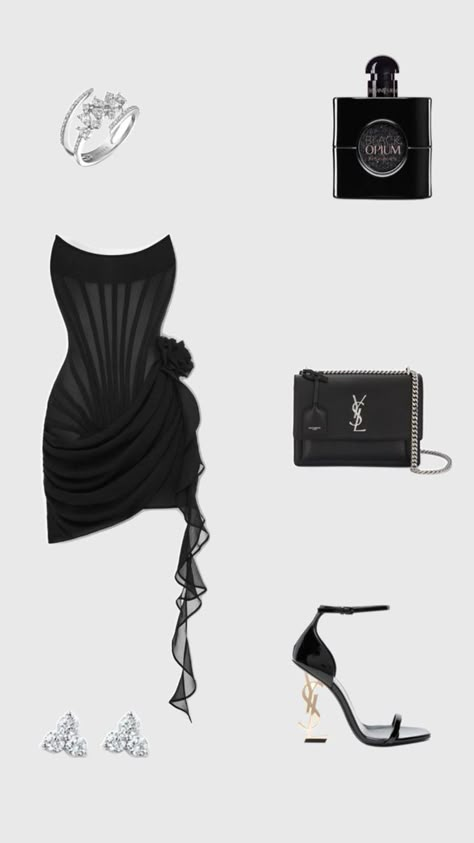 Ysl Heels Black, 90s Model Style, Perfume Ysl, Heels Outfits Dress, Ysl Outfit, Beach Dress Outfit, Black Little Dress, Ysl Dress, Party Dress Classy