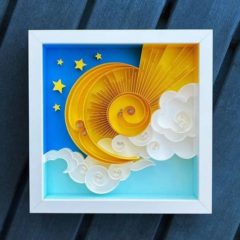 How to Build a Successful Quilling Business includes this quilled sun and moon framed art by Sena Runa Arte Quilling, Paper Quilling For Beginners, Paper Crafts Magazine, Paper Art Design, Quilling Work, 3d Paper Art, Paper Quilling Patterns, Quilled Creations, Quilling Ideas