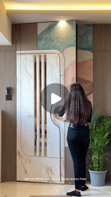 MAYUR MEHTA • design on Instagram: "Step into the timeless elegance of our sea-side apartment project in Surat, where every space is a masterpiece of minimalism and raw beauty. From the tranquil vibes of coastal living to the rawness of natural elements, this reel video captures the essence of our design philosophy. Witness the seamless blend of form and function as we unveil the transformative spaces that redefine luxury living. Credits: Design Team: @mayurmehtadesign Photographer: @studio.rohanpatel in Collaboration with @studiosalience Join us on this visual journey as we showcase the artistry behind every detail. From the soothing hues of the sea to the raw textures of natural materials, each frame tells a story of thoughtful design. Experience the allure of coastal minimalism and Main Door And Safety Door Designs, Apartment Main Door Design, Foyer Design Luxury, Apartment Foyer Design, Safety Door Design Entrance, Foyer Design Modern Entrance, Credits Design, Remodeled Kitchens, Exterior Entrance Doors