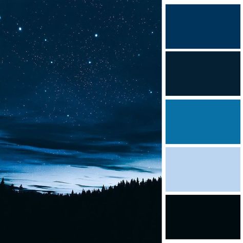 Blue Sky Colour Palette, Starry Night Color Pallete, Starry Night Color Scheme, Monochrome Blue Palette, Night Aesthetic Color Palette, Starry Night Colour Palette, Night Blue Color Palette, Midnight Colour Palette, Starry Night Wedding Color Palette