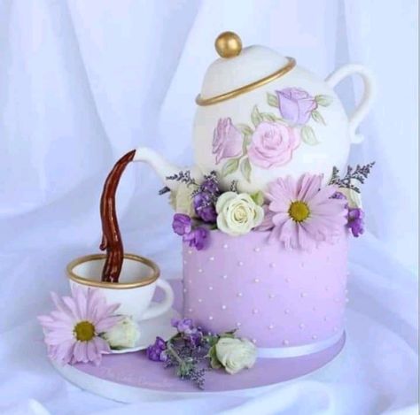 Teapot Cakes Birthday, Tea Pot Cake Pops, Tea Cup Cakes Design, Vintage Tea Party Cake Ideas, Cup Of Tea Cake, Cup Of Tea Cake Design, Tea Party Themed Birthday Cake, Tea Pot Birthday Cake, Garden Tea Party Cake Ideas