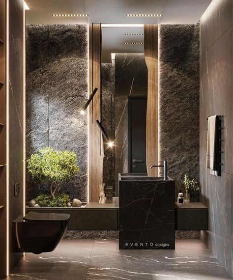 Contemporary Powder Room Design, Formal Bathroom, Large Bathroom Design, Luxury Contemporary Interior Design, Black Bathroom Design, Architecture Bathroom Design, Home Design Luxury, Spa Bathroom Design, Classy Inspiration