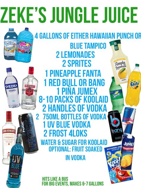 Jungle Juice Alcoholic Parties, Tipsy Bartender Jungle Juice, Alcoholic Jungle Juice, Best Jungle Juice Recipe, Easy Jungle Juice, Jungle Juice Recipe, Alcoholic Punch Recipes, Juice Healthy, Fruit Juice Recipes