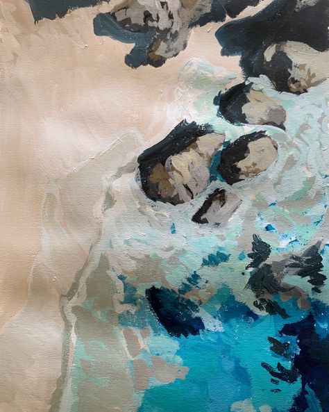 Working away on this one 🌊 #birdeyeview #shore #beach #beachpainting #seapainting #aerial #originalart #seaside #wip #loveart #beachlife #seaside #coastline #oceanartwork #oceanpainting #creativelifehappylife #interiorart #travel #tropicalplaces #timeforapaddle #sunseaandsand #doitfortheprocess #holidaymood Ocean Shore Painting, Sea Shore Drawing, Beach Aesthetic Art, Shore Drawing, Shore Illustration, Sea Shore Painting, Side Sketch, Painting Board, Watercolor Nature